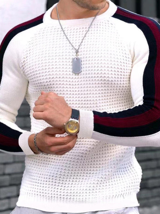 Suéter de manga larga para hombre de cuello redondo con contrastes de color, estilo casual y holgado para llevar debajo.