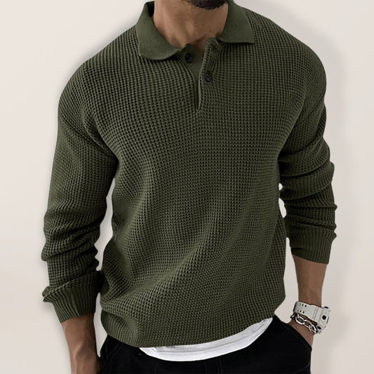 Suéter de moda para hombre con solapas, estilo urbano, ajustado y de manga larga tejido.
