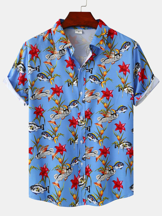 Camisa de manga corta con estampado hawaiano para hombre.