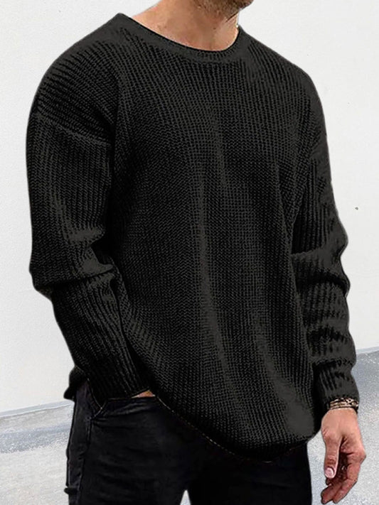 Nuevo suéter de cuello redondo para hombre de manga larga en color sólido.
