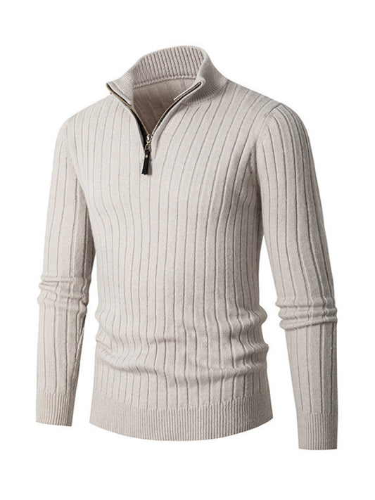 Suéter casual para hombre de color sólido, de cuello redondo y tejido elástico.