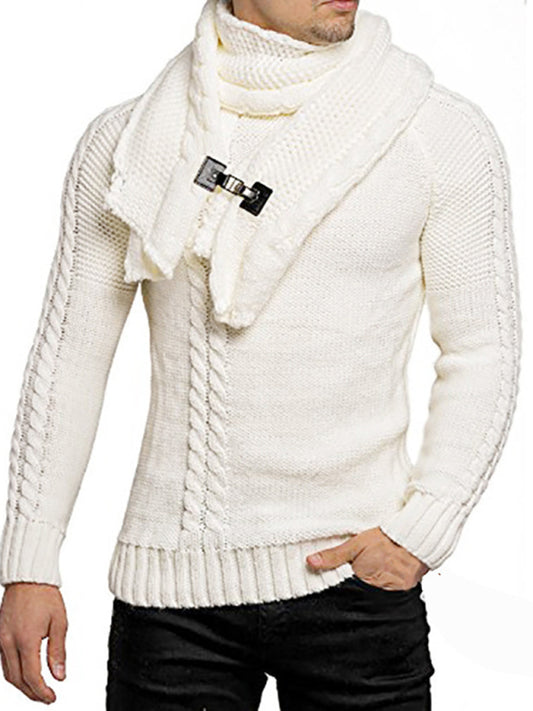 Suéter de punto con cuello bufanda para hombre, de moda, de color sólido y tejido con torsiones.