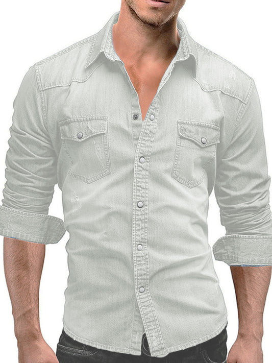 Camisa de mezclilla versátil de moda para hombre.