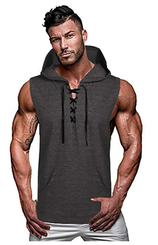 Camiseta sin mangas con capucha para hombre, informal y de tirón por la cabeza.
