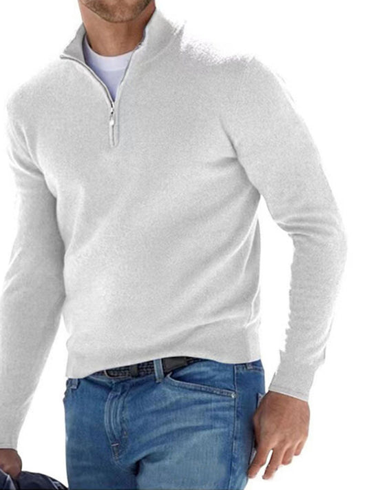 Camiseta polo casual para hombre de manga larga, cuello en V y con cierre de cremallera de lana polar.