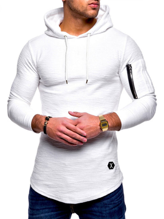 Camiseta casual de manga larga y color sólido con capucha para hombre.