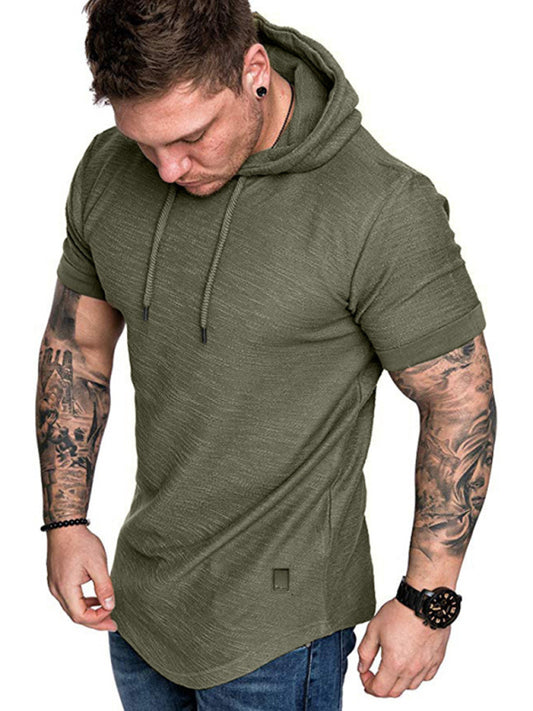 Camiseta de manga corta deportiva para hombre, estilo casual con capucha.