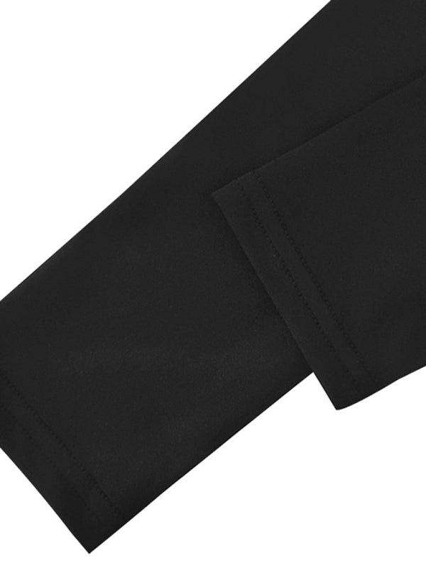 Top de manga larga ajustado para mujer con escote en V cruzado y detalles de costura, de color sólido.