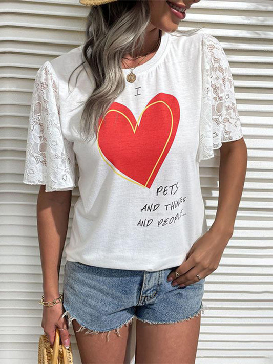 Ropa de moda para mujeres en el Día de San Valentín: nueva camiseta de manga corta estampada.