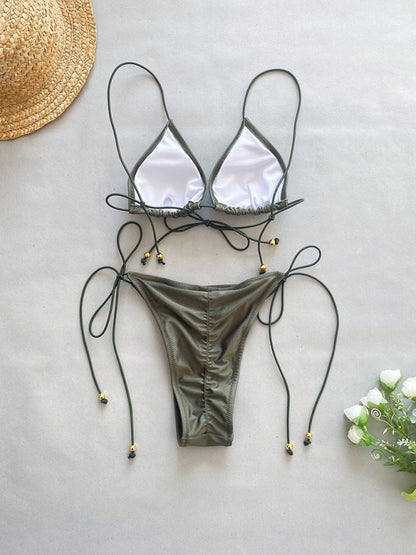 Nuevo bikini para mujer con tirantes de cuerda y color sólido.